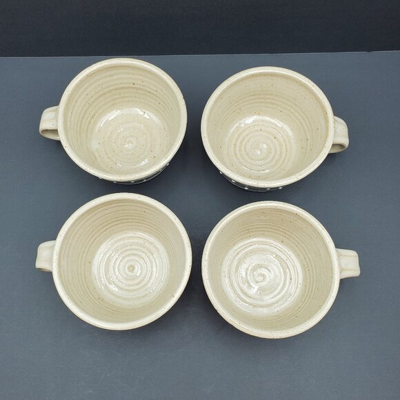 Pottery Mugs Gray Tan Blue White Rustic Ribbed Embossed Pottery Mugs - Picture 3 of 9